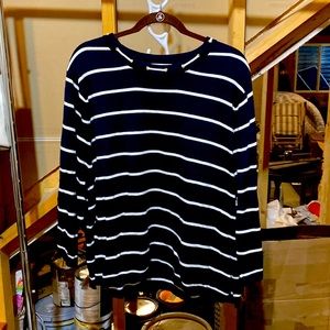 Navy and white striped woman’s sweater